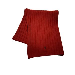 Polo Ralph Lauren Unisex Red Lambswool Ribbed Logo Winter Scarf